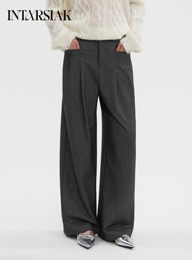 【INTARSIAK针织设计师品牌】星芒 灰色亮片西装裤休闲裤秋冬新品