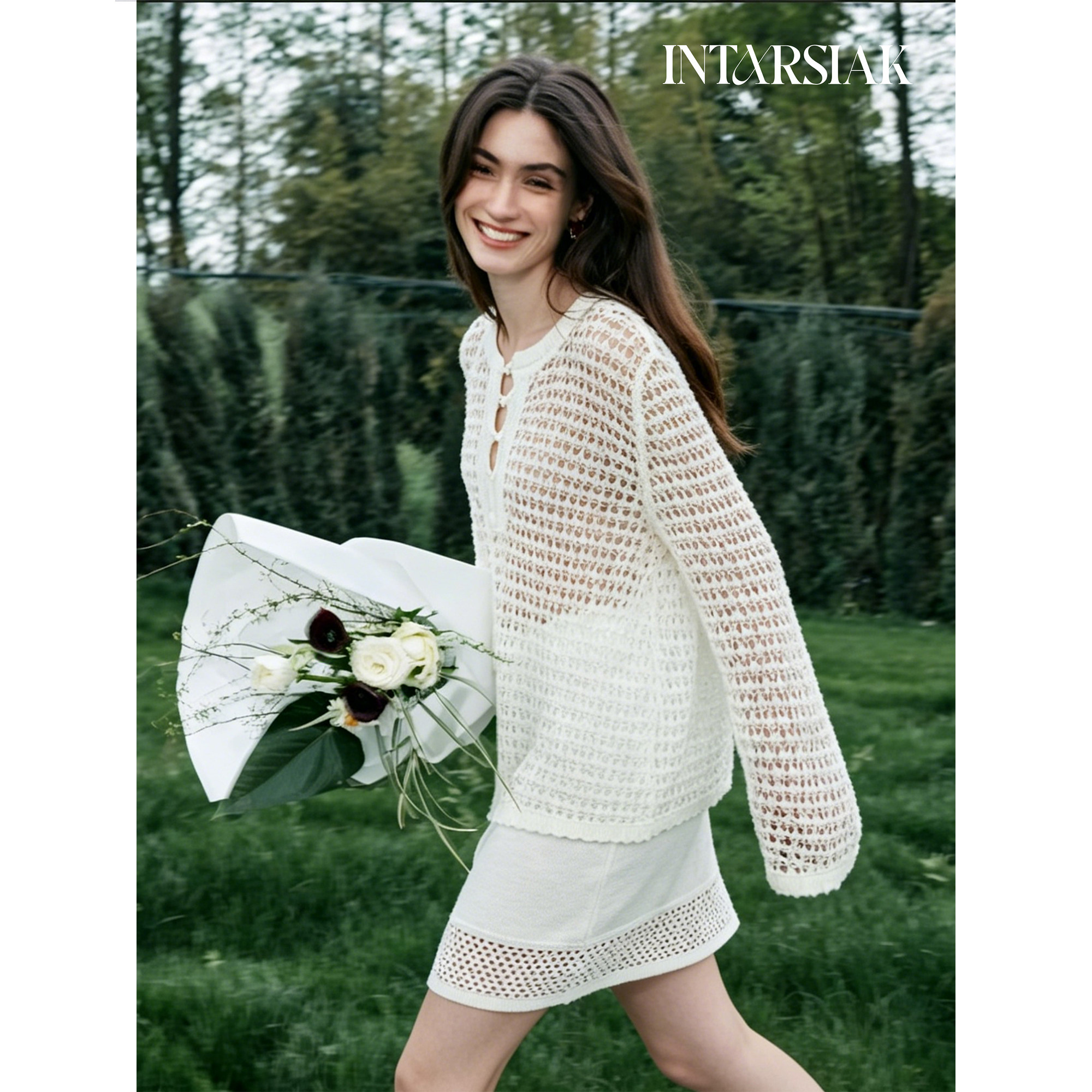 【INTARSIAK针织设计师品牌】浪屿 度假风镂空针织套头衫长袖T恤