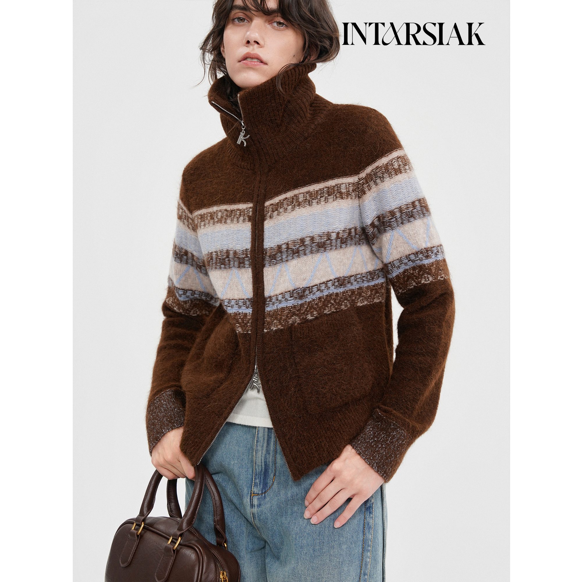 【INTARSIAK针织设计师品牌】绮章 费尔岛老钱风羊驼拉链外套