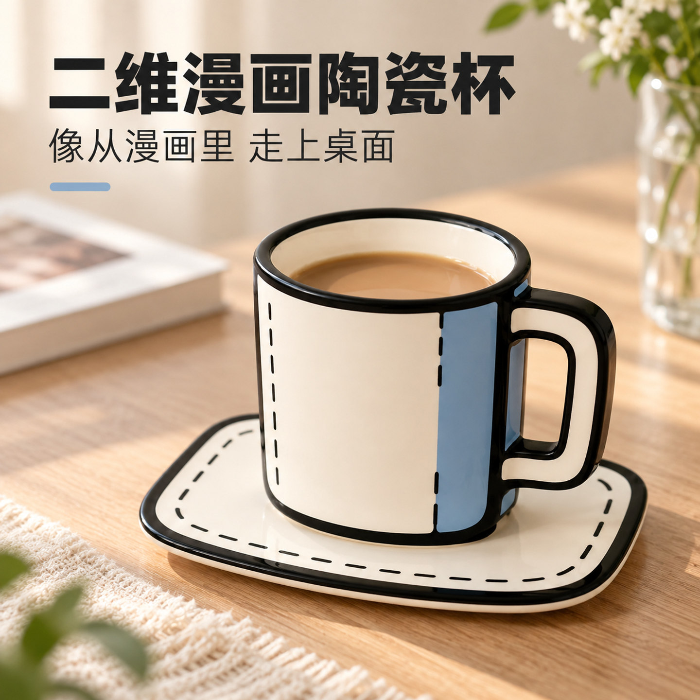 网红二维漫画陶瓷杯碟个