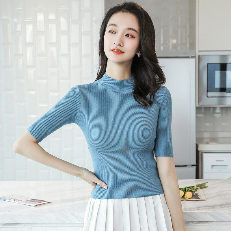 半高领薄款针织衫女半袖2