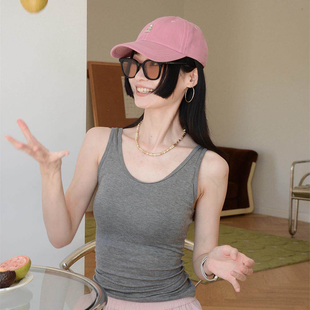 美背一体式外穿夏美式吊带工字背心女2026新款灰色带胸垫无袖上衣