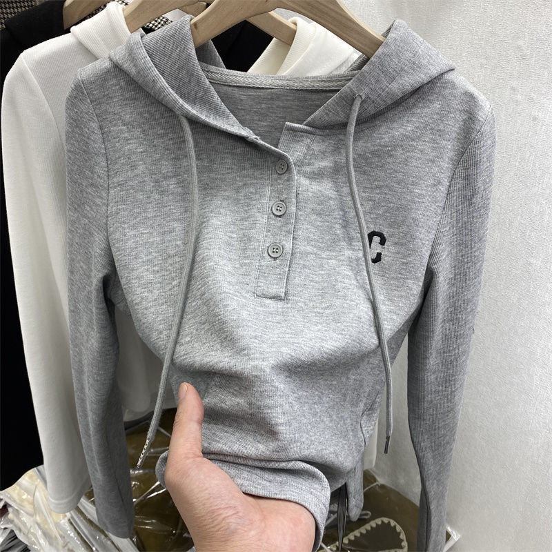开衫欧货长袖打底衫连帽绣花