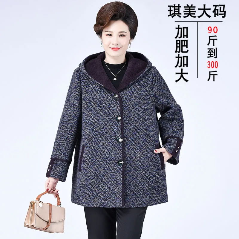 中老年女装200斤胖妈妈冬装外套加厚风衣加肥加大码胖妈妈装上衣