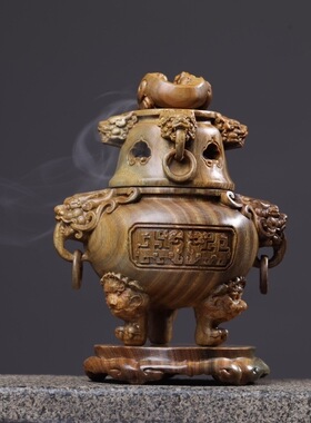 绿檀木貔貅香炉摆件实木雕刻工艺品家居装饰品办公室桌面摆设天然
