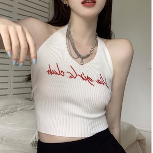 复古短款挂脖小背心上爵士舞课穿的女装露脐辣妹吊带纯欲无袖上衣