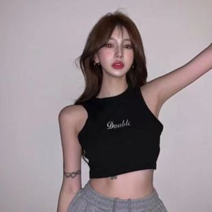 短款爵士舞小背心女夏韩系chic鬼马辣妹上衣无袖高腰露脐短吊带潮