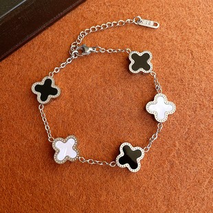 巨好看钛钢双面四叶草手链潮男女小众轻奢五花幸运草情侣手饰配饰