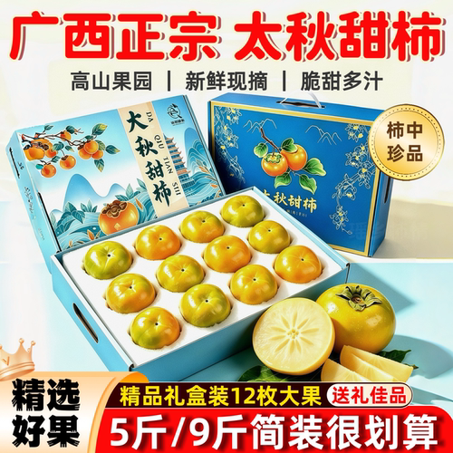 广西太秋脆柿太秋甜柿子正宗大秋甜柿脆柿子9斤水果硬柿子礼盒装