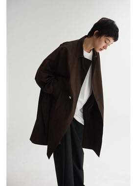 seeseao 深棕色风衣 进口长绒棉男女同款慵懒感双开叉中长款秋季