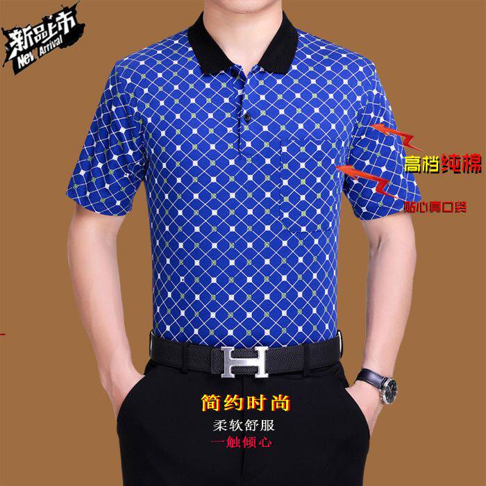 夏季中年男士短袖衣服爸爸口袋