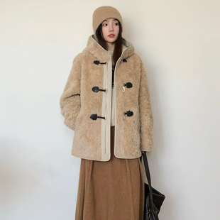 两面穿环保皮草大衣 连帽羊羔毛外套女中长款 商场同款 2025年冬新款