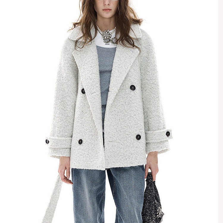商场同款翻领毛呢外套女中长款双排扣羊毛混纺宽松显瘦百搭大衣