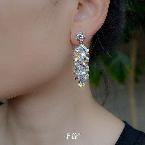 子徐手工焊接高级感耳环925纯银皇冠水晶串珠女奢华大气耳坠超闪 - 封面