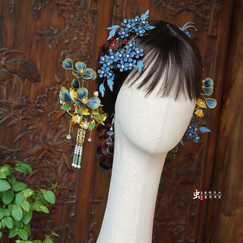 虫子家绒花 仿清代发簪复古点翠色 国风配饰清汉女新娘马面裙2768,饰品/流行首饰/时尚饰品新,发饰,淘宝优惠券,粉丝福利购,淘宝优惠卷