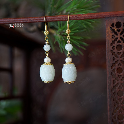 虫子家翡翠福禄耳坠中式汉服