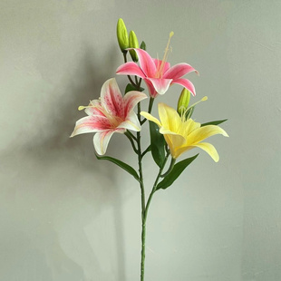 新款百合花仿真花假花绢花可水洗新星百合餐桌花摆件客厅婚庆装饰