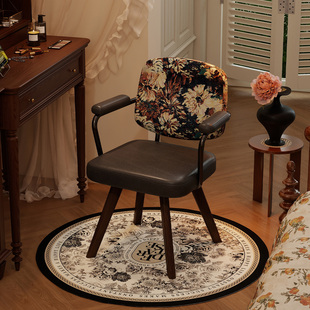 法式复古实木化妆椅旋转梳妆凳卧室书桌椅美甲靠背椅轻奢餐椅凳子