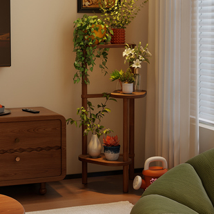 中式实木花架阳台落地盆景架多层盆栽木架子小型中古阶梯架多肉架