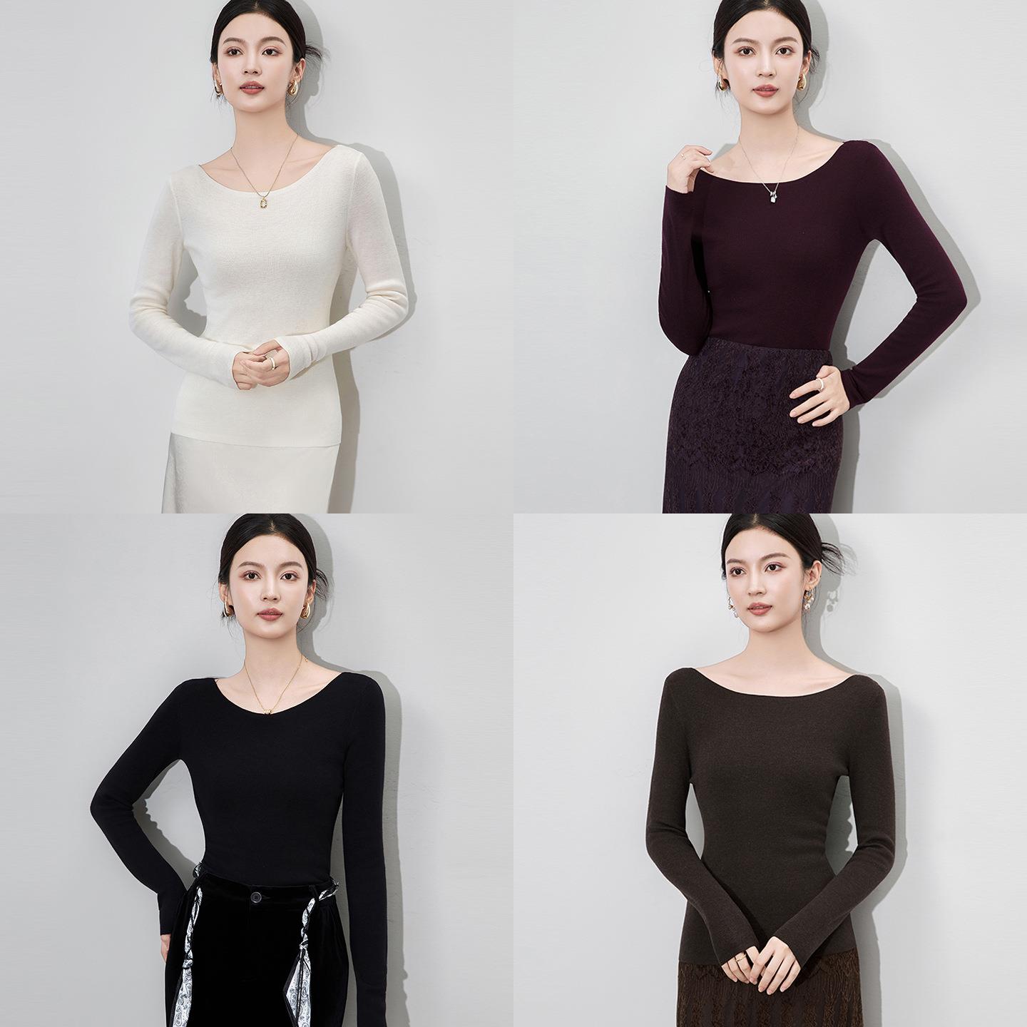 2025新款针四平密织超细美丽诺羊毛纯色船领打底针织衫简约百搭