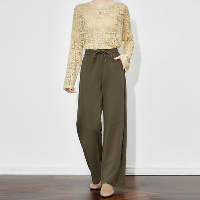 2025新款高品质混纺针织棉系带松紧腰弯刀裤高腰休闲卫裤女秋新款