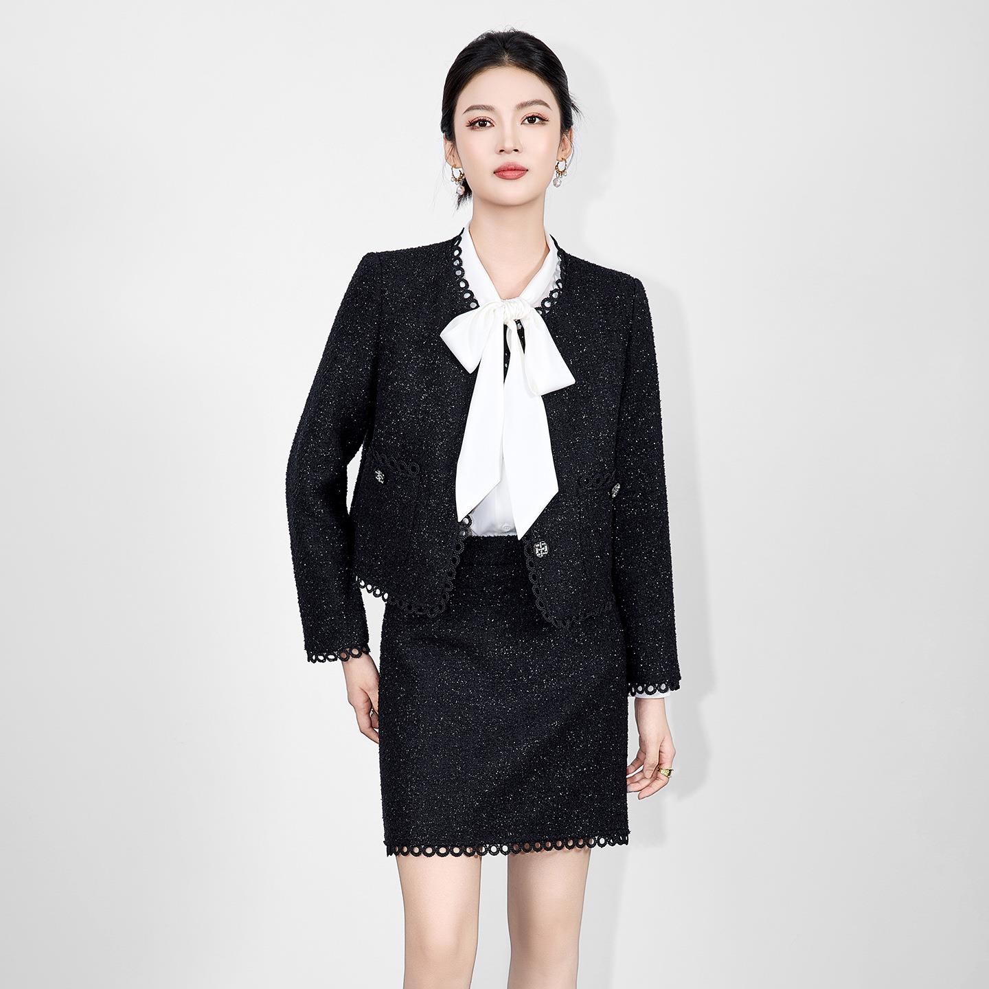 超好看冬裙套装高货亮丝编织粗花呢外套上衣+小香风半身裙套装秋