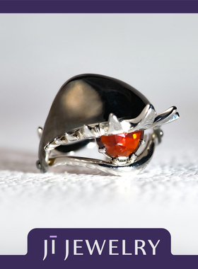 WiNK·戒指·镀黑镶锆石心形石榴红橄榄绿可动关节眼睛le拉拉戒指