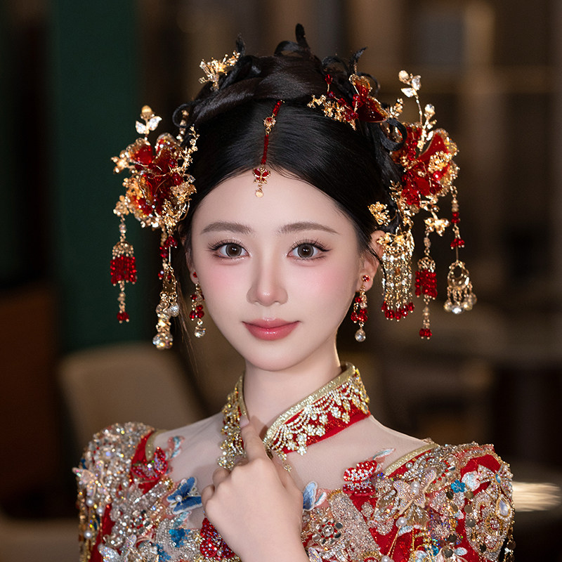 秀禾头饰新款眉心坠额饰新中式新娘头饰结婚秀禾服龙凤褂婚礼发饰