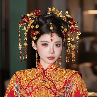 秀禾头饰金红色中式婚礼新中式新娘头饰结婚秀禾服龙凤褂头饰高级