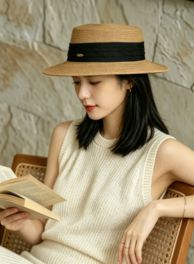 老钱风法式草帽女款2026新款夏天海边度假大帽檐平顶防晒遮阳帽子