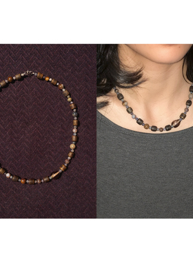 playdate沉香木复古禅意琉璃木质灰调短款项链手串