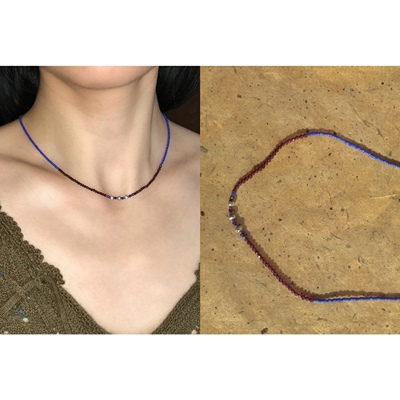 playdate蓝紫撞色泰银细款锁骨链