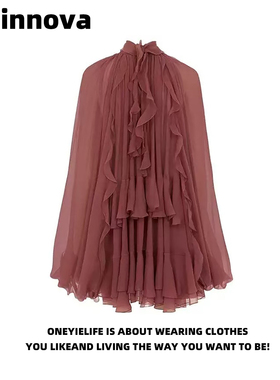 Quinnova法式荷叶边上衣女长袖宽松中长款气质高级感名媛风雪纺衫