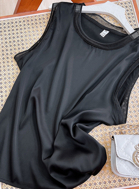 醋酸真丝背心女内搭夏季新款宽肩吊带无袖打底衫时尚大码宽松上衣