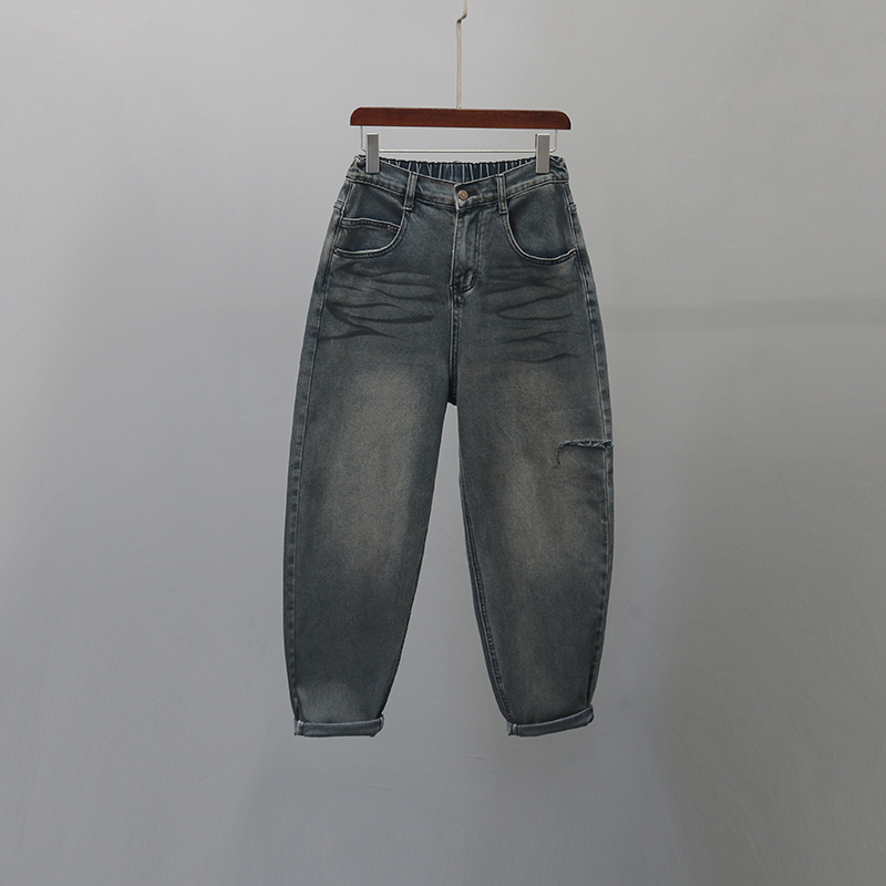 宽松老爹牛仔裤女2024秋冬季新款大码女装高腰休闲胖MM哈伦裤垮裤