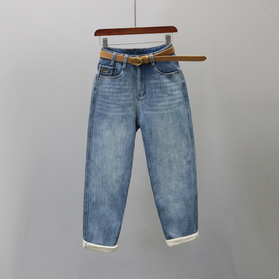 宽松显瘦潮流休闲哈伦老爹裤 加绒加厚高腰牛仔裤 女欧货2025冬新款