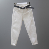 米白色老爹牛仔裤 加绒加厚宽松显瘦哈伦萝卜裤 女潮2025秋冬季 新款