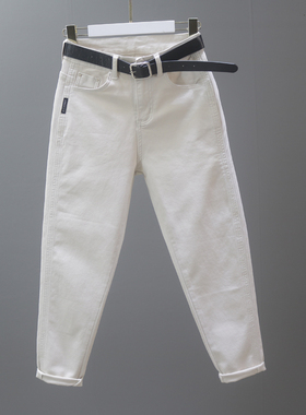 米白色老爹牛仔裤女潮2025秋冬季新款加绒加厚宽松显瘦哈伦萝卜裤