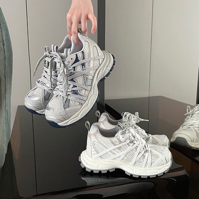 巴家同款~厚底老爹鞋女鞋2025款小个子7.5cm超好看网面运动鞋潮女