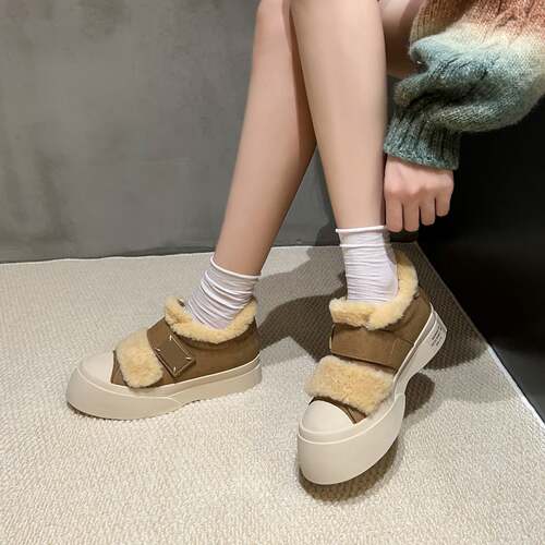 魅巷显高休闲鞋女2025冬季新款魔术贴加绒加厚保暖小白鞋加绒保暖