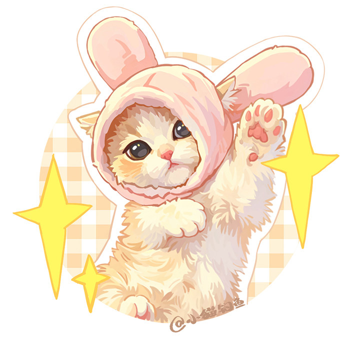 小猫钓鱼手绘Q版可爱头像设计插卡通/动漫/插画设计