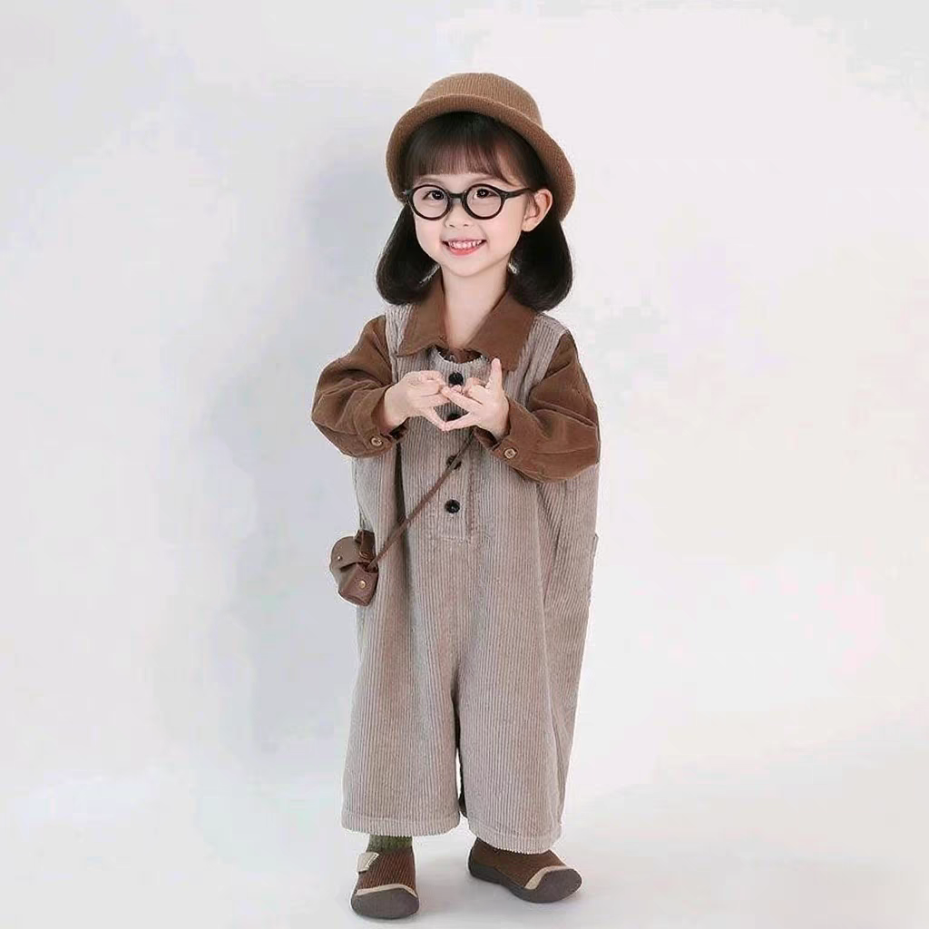 男女儿童灯芯绒背带裤2025年秋季新款韩版宽松九分裤男宝女宝裤子