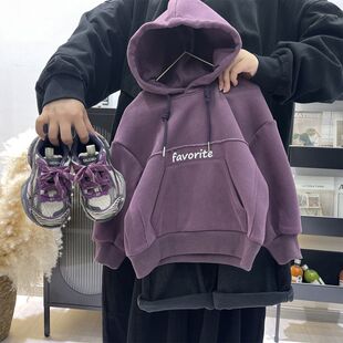 韩系童装显白色秋冬季一体绒连帽卫衣儿童洋气男女童套头衫外搭潮