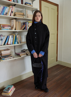 fit calling 斜纽扣无性别双面呢大衣女冬长款羊毛大衣毛呢外套