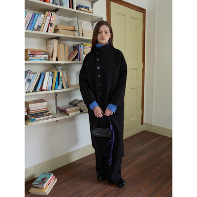 fit calling 斜纽扣无性别双面呢大衣女冬长款羊毛大衣毛呢外套