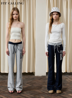 fit calling 两色印花拼色腰运动卫裤女秋季新款宽松休闲阔腿裤子