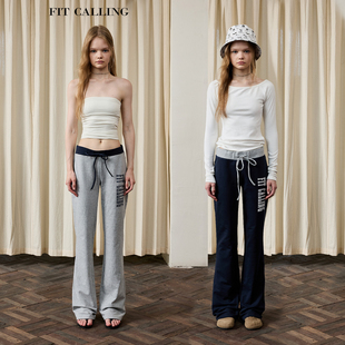 fit calling 两色印花拼色腰运动卫裤女秋季新款宽松休闲阔腿裤子