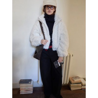 fit calling 简约高级感羊羔毛泰迪小立领外套环保毛毛皮草外套女