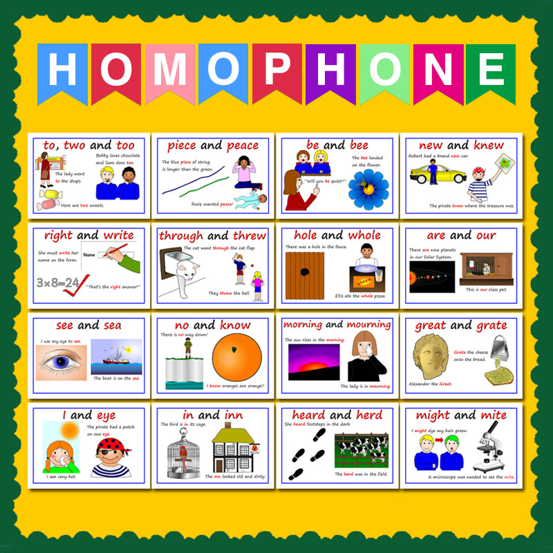 英语同音异义词homophones英语教学教具学习栏海报布置
