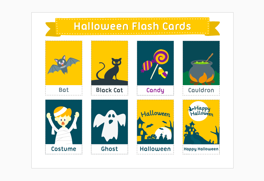 Halloween Word Cards万圣节主题装饰英语卡片启蒙教室装修a4塑封